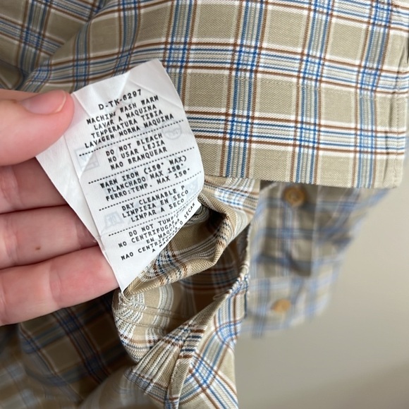 Ermenegildo Zegna Tan Blue Plaid Button Up Shirt with Pocket - Picture 6 of 8